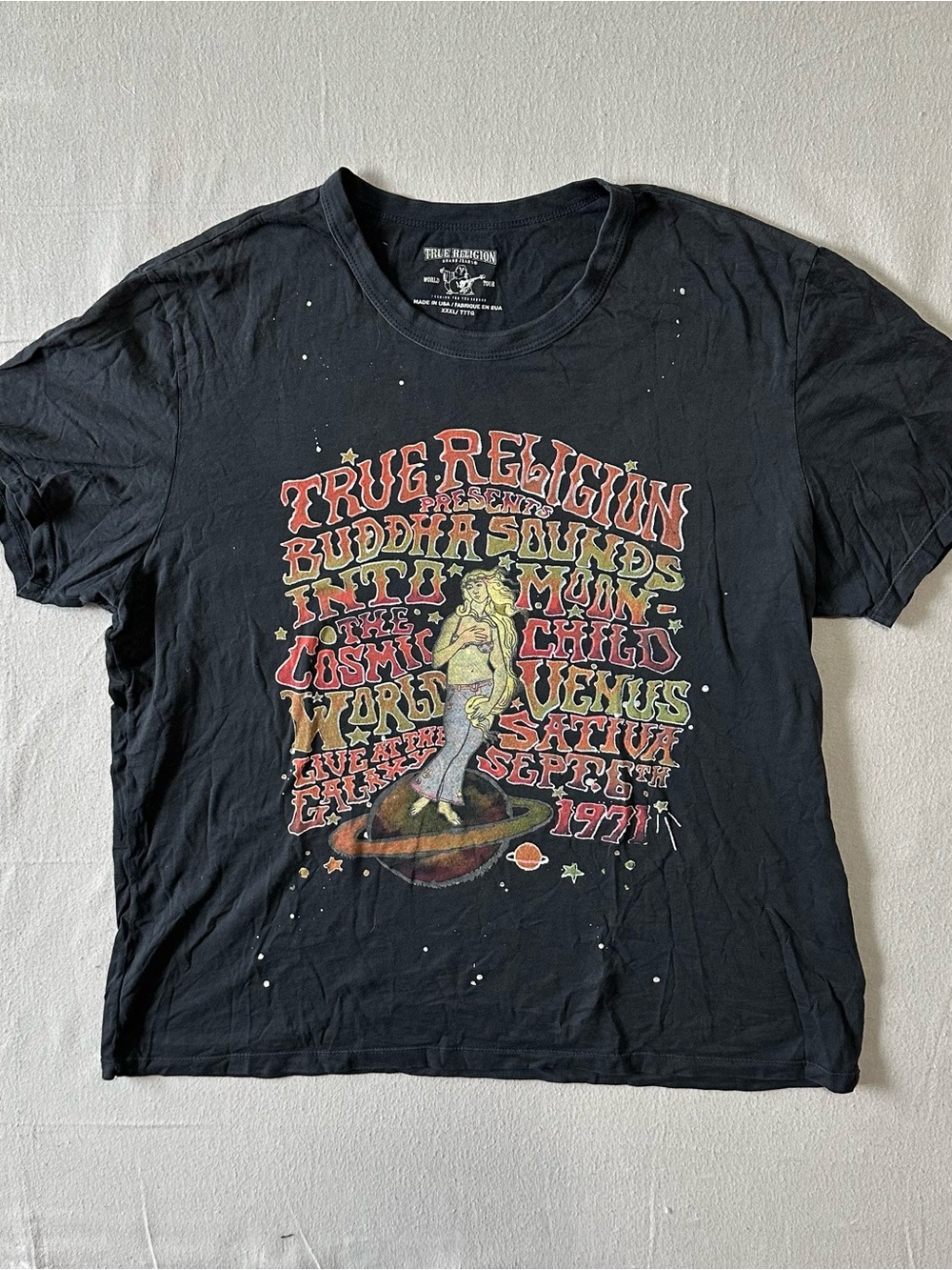 True Religion Cosmic Venus Graphic Tee Black USA Made XXXL Y2K Grunge